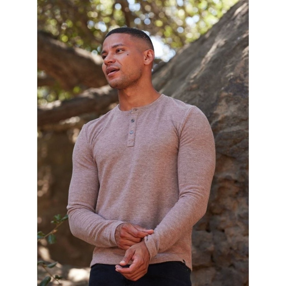 Threads 4 Thought Men's Long Sleeve Tri blend Henley in Purple Heather Medium